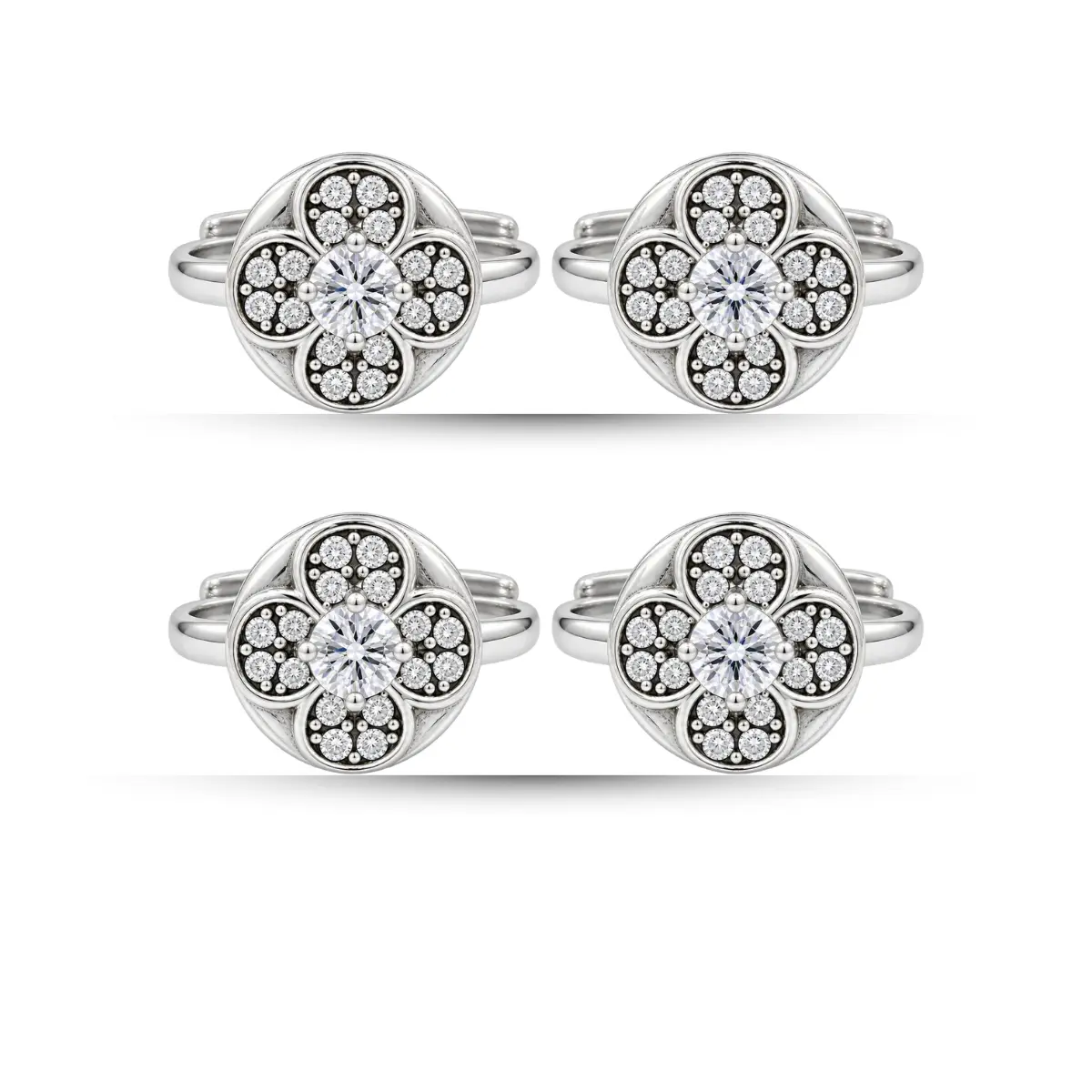 925 Sterling Silver A Toe Ring Pair Of 2 Floral Inspired Stone Studded Pattern For Women